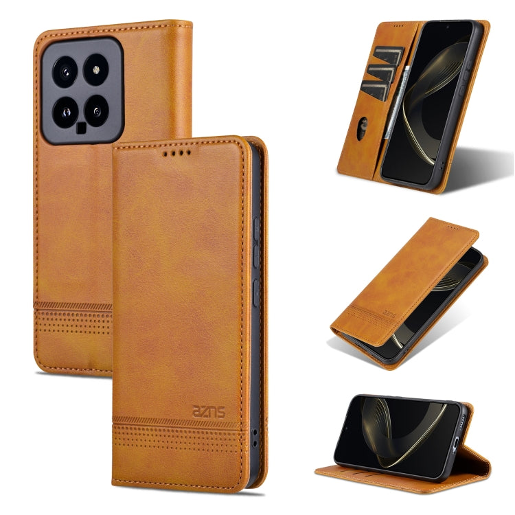 For Xiaomi 14 AZNS Magnetic Calf Texture Flip Leather Phone Case(Light Brown) - 14 Cases by AZNS | Online Shopping South Africa | PMC Jewellery | Buy Now Pay Later Mobicred