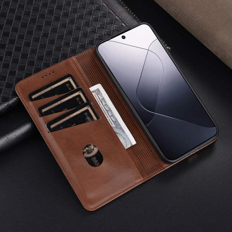 For Xiaomi 14 AZNS Magnetic Calf Texture Flip Leather Phone Case(Dark Brown) - 14 Cases by AZNS | Online Shopping South Africa | PMC Jewellery | Buy Now Pay Later Mobicred