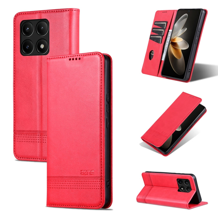 For Xiaomi Redmi K70/K70 Pro AZNS Magnetic Calf Texture Flip Leather Phone Case(Red) - K70 Pro Cases by AZNS | Online Shopping South Africa | PMC Jewellery | Buy Now Pay Later Mobicred