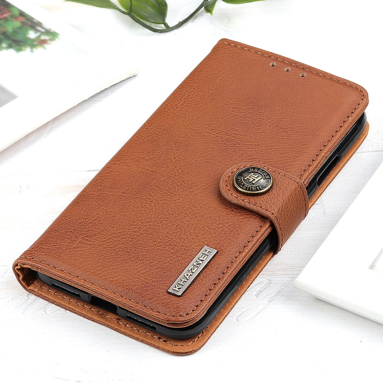 For iPhone 16 KHAZNEH Cowhide Texture Horizontal Flip Leather Phone Case(Brown) - iPhone 16 Cases by PMC TechLife | Online Shopping South Africa | PMC TechLife | Buy Now Pay Later Mobicred