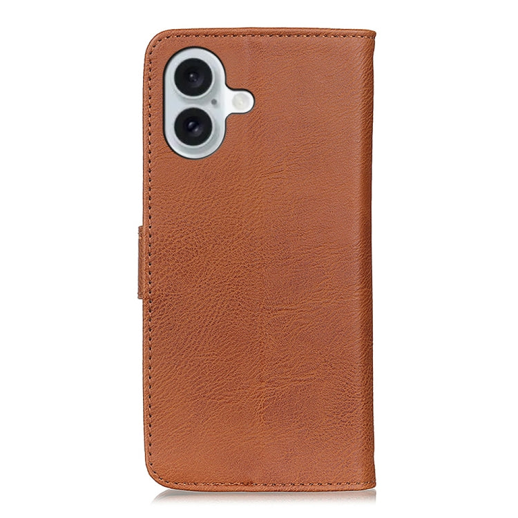 For iPhone 16 KHAZNEH Cowhide Texture Horizontal Flip Leather Phone Case(Brown) - iPhone 16 Cases by PMC TechLife | Online Shopping South Africa | PMC TechLife | Buy Now Pay Later Mobicred