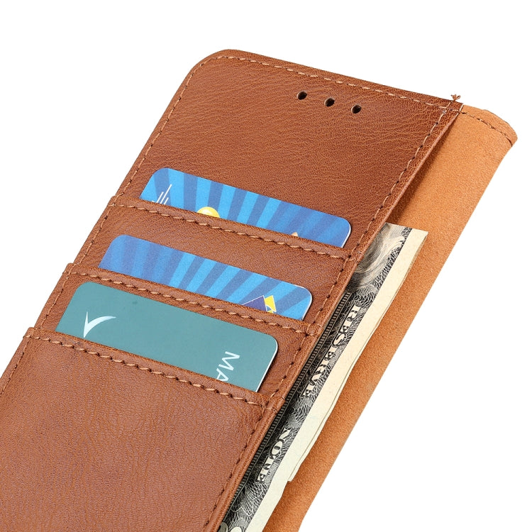 For iPhone 16 KHAZNEH Cowhide Texture Horizontal Flip Leather Phone Case(Brown) - iPhone 16 Cases by PMC TechLife | Online Shopping South Africa | PMC TechLife | Buy Now Pay Later Mobicred