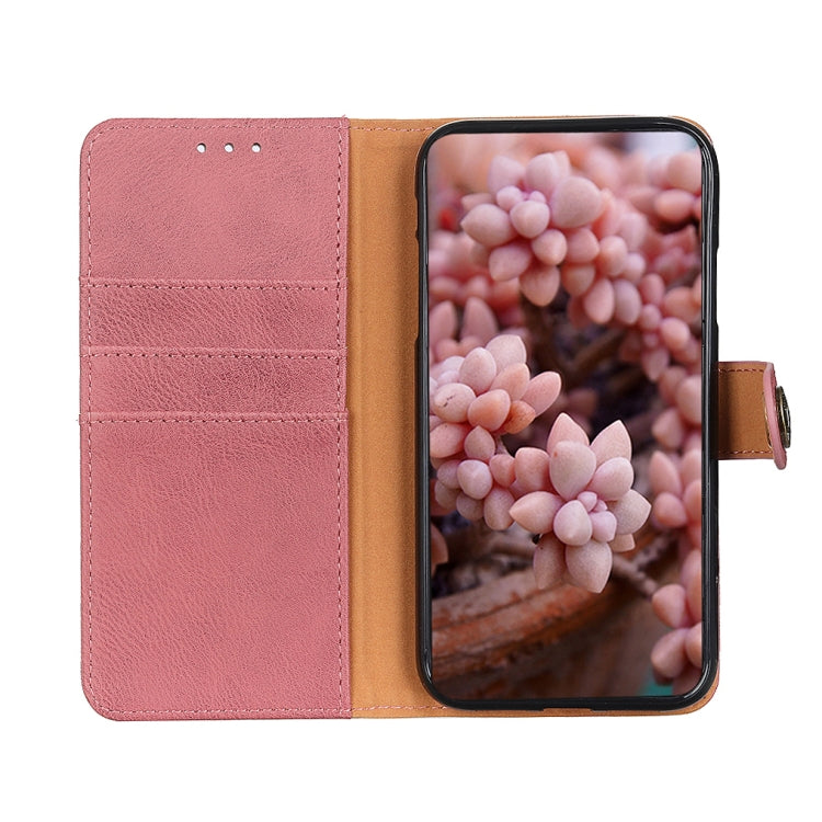For iPhone 16e KHAZNEH Cowhide Texture Horizontal Flip Leather Phone Case(Pink) - iPhone 16e Cases by PMC TechLife | Online Shopping South Africa | PMC TechLife | Buy Now Pay Later Mobicred