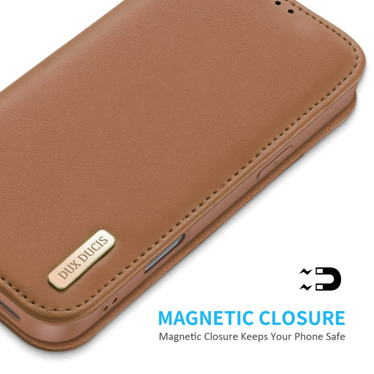 For iPhone 16 DUX DUCIS Hivo Series Cowhide + PU + TPU Flip Phone Case(Brown) - iPhone 16 Cases by DUX DUCIS | Online Shopping South Africa | PMC Jewellery | Buy Now Pay Later Mobicred