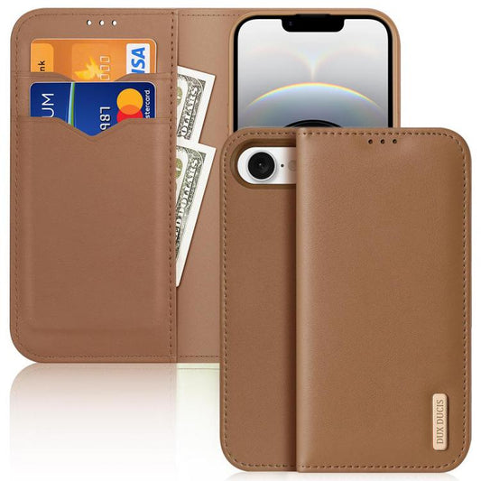 For iPhone 16e DUX DUCIS Hivo Series Cowhide + PU + TPU Flip Phone Case(Brown) - iPhone 16e Cases by DUX DUCIS | Online Shopping South Africa | PMC Jewellery | Buy Now Pay Later Mobicred