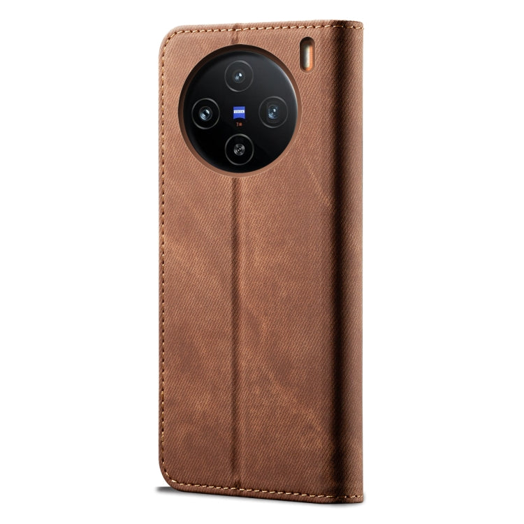 For vivo X100 Denim Texture Flip Leather Phone Case(Brown) - X100 Cases by imak | Online Shopping South Africa | PMC Jewellery | Buy Now Pay Later Mobicred