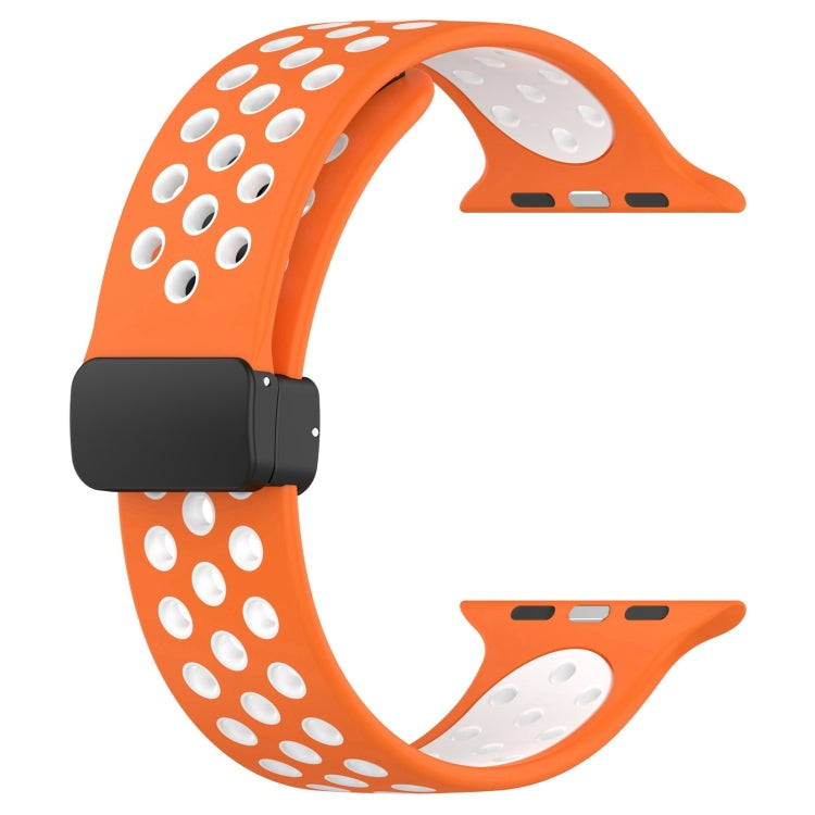 For Apple Watch SE 2023 40mm Magnetic Buckle Silicone Watch Band(Orange White) - Watch Bands by PMC Jewellery | Online Shopping South Africa | PMC Jewellery