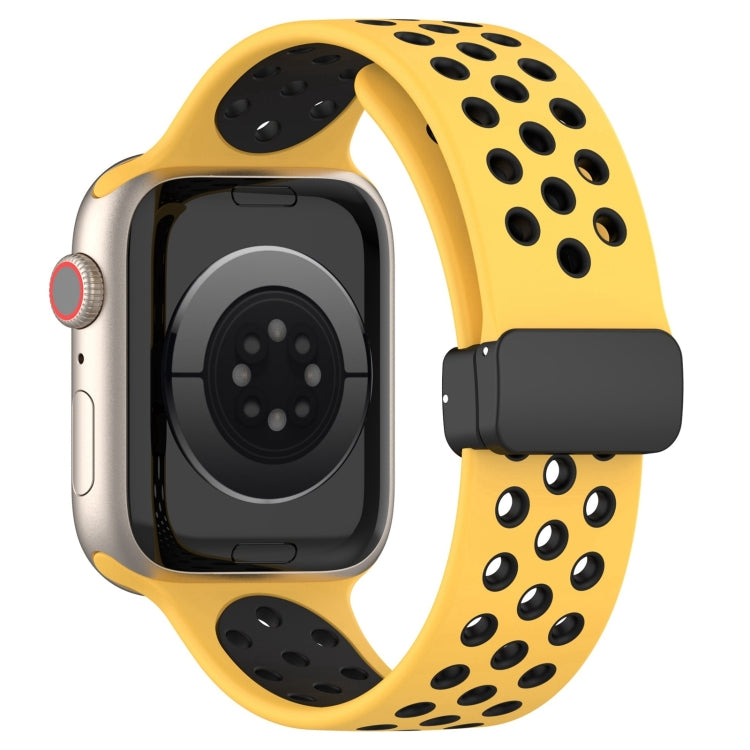 For Apple Watch SE 2023 40mm Magnetic Buckle Silicone Watch Band(Yellow Black) - Watch Bands by PMC Jewellery | Online Shopping South Africa | PMC Jewellery