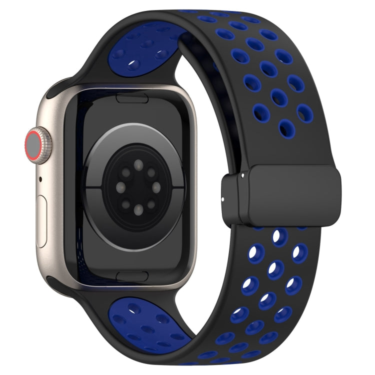 For Apple Watch Ultra 2 49mm Magnetic Buckle Silicone Watch Band(Black Blue) - Watch Bands by PMC Jewellery | Online Shopping South Africa | PMC Jewellery