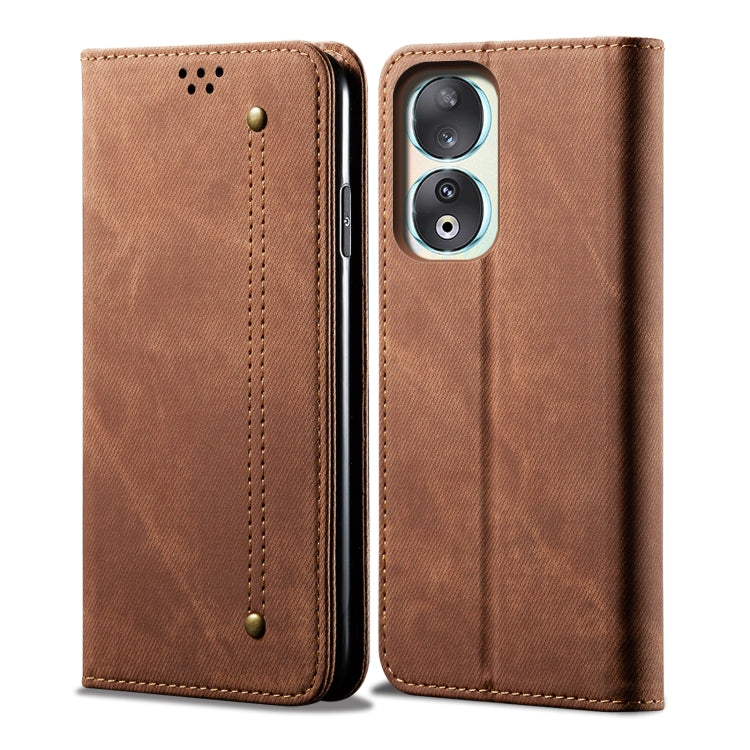 For Honor 90 Pro Denim Texture Flip Leather Phone Case(Brown) - Honor Cases by PMC Jewellery | Online Shopping South Africa | PMC Jewellery | Buy Now Pay Later Mobicred