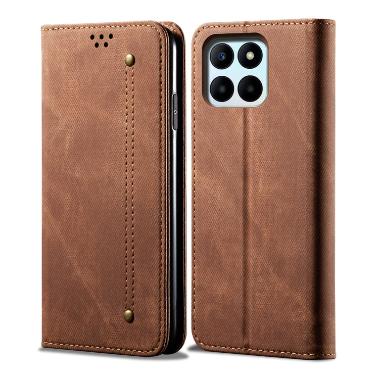 For Honor X6A Denim Texture Flip Leather Phone Case(Brown) - Honor Cases by PMC Jewellery | Online Shopping South Africa | PMC Jewellery | Buy Now Pay Later Mobicred