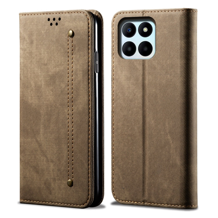 For Honor X8 5G / X6 4G Foreign Denim Texture Flip Leather Phone Case(Khaki) - Honor Cases by PMC TechLife | Online Shopping South Africa | PMC TechLife | Buy Now Pay Later Mobicred