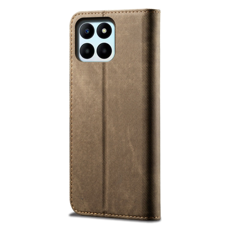 For Honor X8 5G / X6 4G Foreign Denim Texture Flip Leather Phone Case(Khaki) - Honor Cases by PMC TechLife | Online Shopping South Africa | PMC TechLife | Buy Now Pay Later Mobicred
