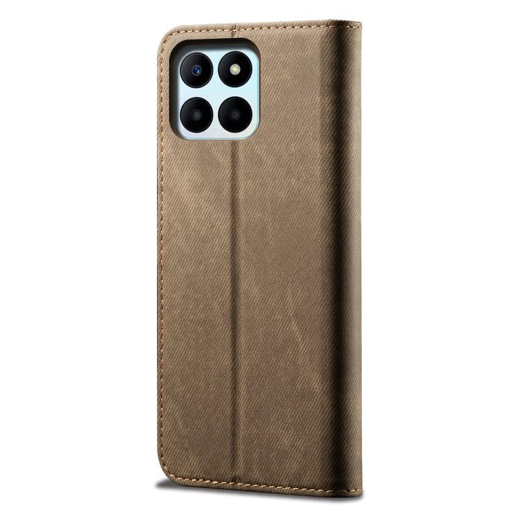 For Honor X8 5G / X6 4G Foreign Denim Texture Flip Leather Phone Case(Khaki) - Honor Cases by PMC Jewellery | Online Shopping South Africa | PMC Jewellery | Buy Now Pay Later Mobicred