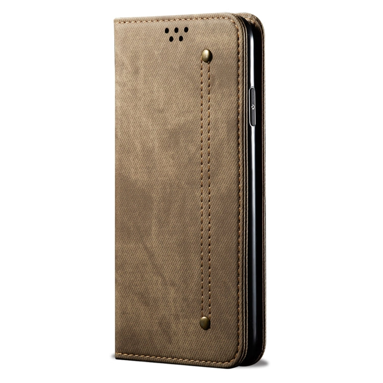 For Honor Magic6 Pro Denim Texture Flip Leather Phone Case(Khaki) - Honor Cases by PMC TechLife | Online Shopping South Africa | PMC TechLife | Buy Now Pay Later Mobicred