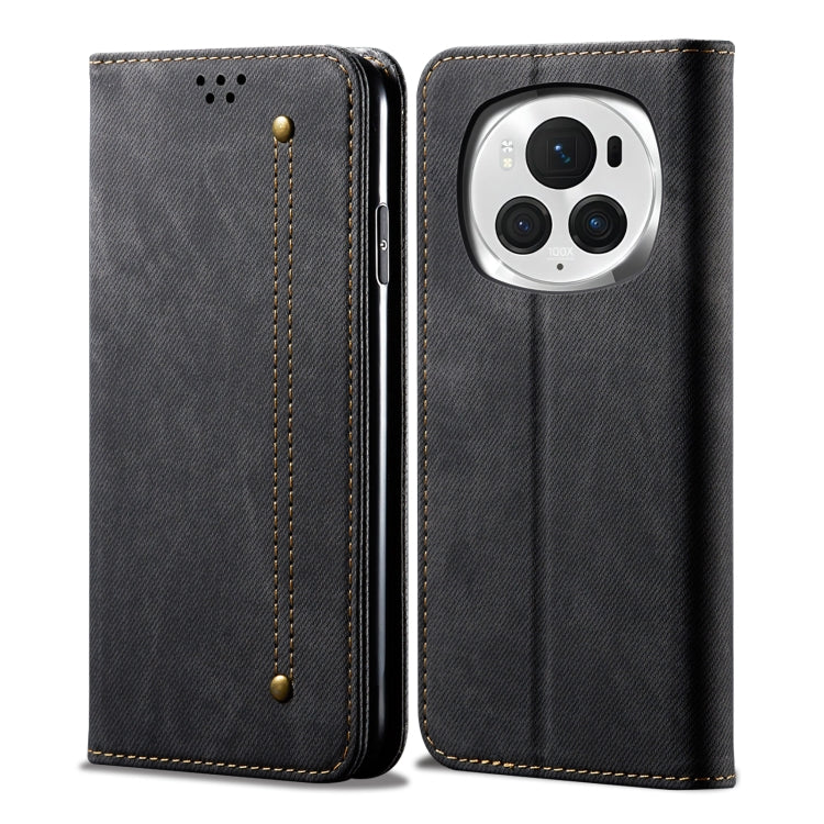 For Honor Magic6 Pro Denim Texture Flip Leather Phone Case(Black) - Honor Cases by PMC TechLife | Online Shopping South Africa | PMC TechLife | Buy Now Pay Later Mobicred