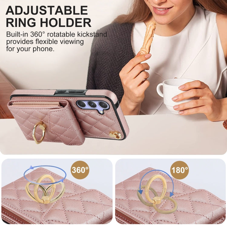 For Samsung Galaxy A54 5G Rhombic Texture Card Bag Phone Case with Long Lanyard(Rose Gold) - Galaxy Phone Cases by PMC Jewellery | Online Shopping South Africa | PMC Jewellery