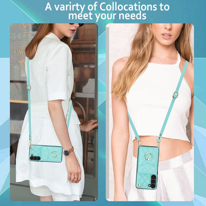 For Samsung Galaxy S24 5G Rhombic Texture Card Bag Phone Case with Long Lanyard(Mint Green) - Galaxy S24 5G Cases by PMC Jewellery | Online Shopping South Africa | PMC Jewellery | Buy Now Pay Later Mobicred