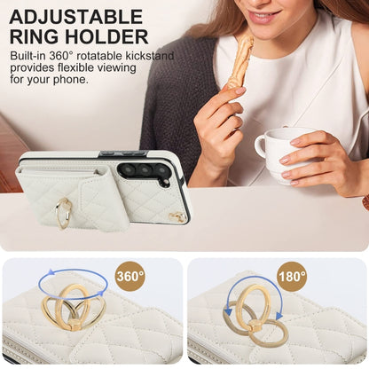 For Samsung Galaxy S24+ 5G Rhombic Texture Card Bag Phone Case with Long Lanyard(White) - Galaxy S24+ 5G Cases by PMC Jewellery | Online Shopping South Africa | PMC Jewellery | Buy Now Pay Later Mobicred