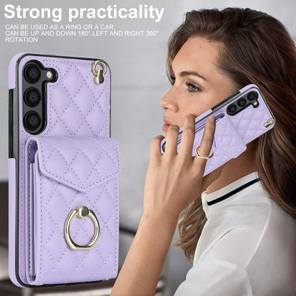 For Samsung Galaxy S24+ 5G Rhombic Texture Card Bag Phone Case with Long Lanyard(Light Purple) - Galaxy S24+ 5G Cases by PMC Jewellery | Online Shopping South Africa | PMC Jewellery | Buy Now Pay Later Mobicred