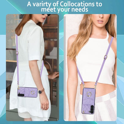 For Samsung Galaxy S24+ 5G Rhombic Texture Card Bag Phone Case with Long Lanyard(Light Purple) - Galaxy S24+ 5G Cases by PMC Jewellery | Online Shopping South Africa | PMC Jewellery | Buy Now Pay Later Mobicred