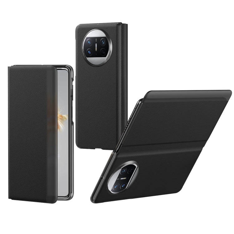 For Huawei Mate X3 Litchi Pattern Foldable Side Window View Protective Phone Case(Black) - Huawei Cases by PMC TechLife | Online Shopping South Africa | PMC TechLife | Buy Now Pay Later Mobicred