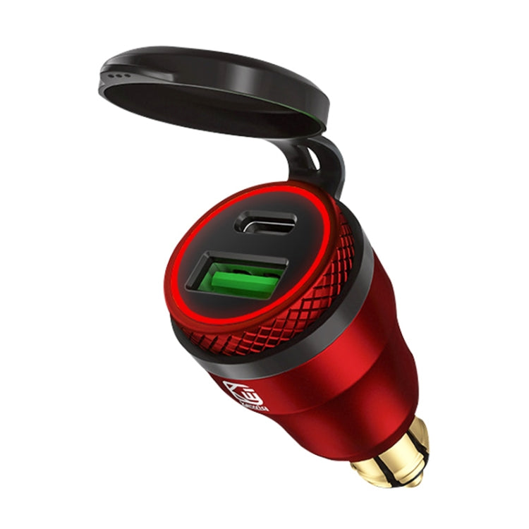 Motorcycle European-style Small-caliber Aluminum Alloy QC 3.0 + PD Fast Charge USB Charger, Shell Color:Red(Red Light) - Battery Charger by PMC Jewellery | Online Shopping South Africa | PMC Jewellery | Buy Now Pay Later Mobicred