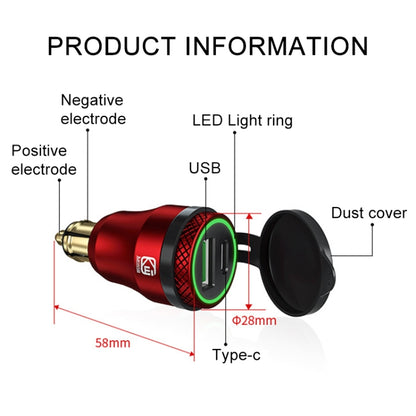 Motorcycle European-style Small-caliber Aluminum Alloy QC 3.0 + PD Fast Charge USB Charger, Shell Color:Red(Red Light) - Battery Charger by PMC Jewellery | Online Shopping South Africa | PMC Jewellery | Buy Now Pay Later Mobicred