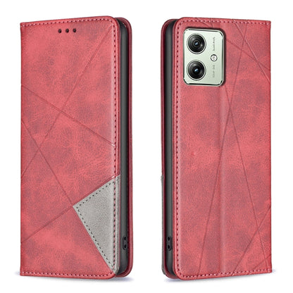 For Motorola Moto G54 5G EU Edition Rhombus Texture Magnetic Leather Phone Case(Red) - Motorola Cases by PMC Jewellery | Online Shopping South Africa | PMC Jewellery | Buy Now Pay Later Mobicred