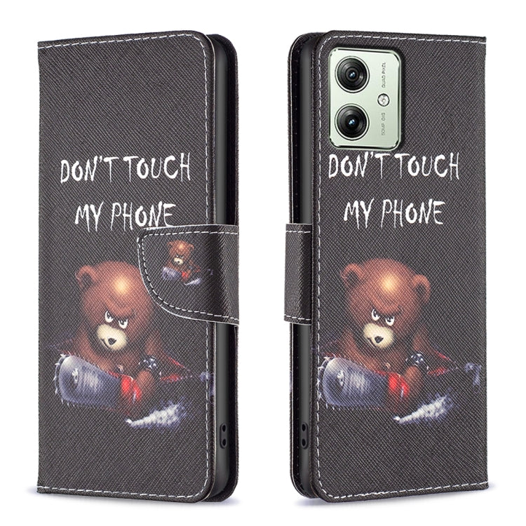 For Motorola Moto G54 5G EU Edition Colored Drawing Pattern Leather Phone Case(Bear) - Motorola Cases by PMC Jewellery | Online Shopping South Africa | PMC Jewellery | Buy Now Pay Later Mobicred