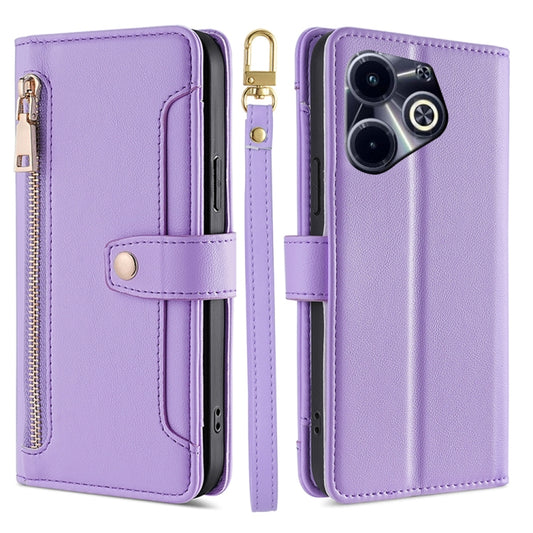 For Infinix Hot 40i Sheep Texture Cross-body Zipper Wallet Leather Phone Case(Purple) - Infinix Cases by PMC Jewellery | Online Shopping South Africa | PMC Jewellery | Buy Now Pay Later Mobicred