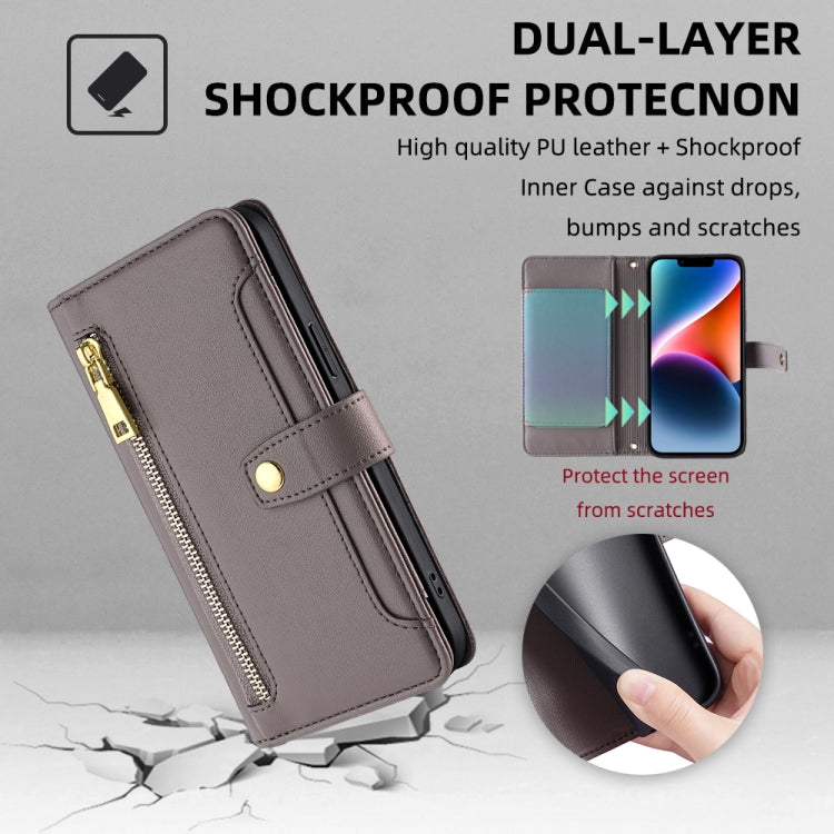 For Infinix Note 40 Pro 4G Sheep Texture Cross-body Zipper Wallet Leather Phone Case(Grey) - Infinix Cases by PMC TechLife | Online Shopping South Africa | PMC TechLife | Buy Now Pay Later Mobicred