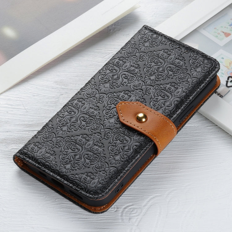 For iPhone 16 European Floral Embossed Leather Phone Case(Black) - iPhone 16 Cases by PMC TechLife | Online Shopping South Africa | PMC TechLife | Buy Now Pay Later Mobicred