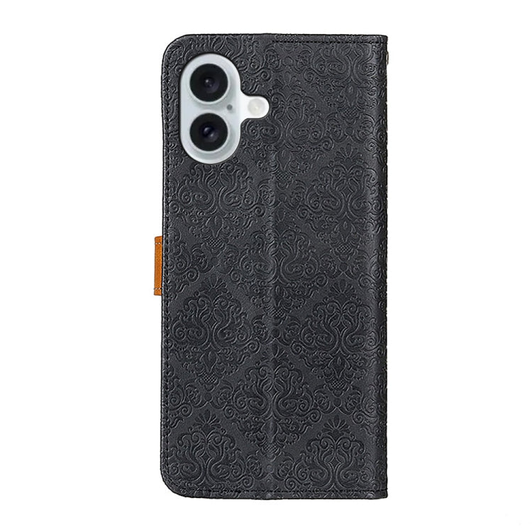 For iPhone 16 European Floral Embossed Leather Phone Case(Black) - iPhone 16 Cases by PMC TechLife | Online Shopping South Africa | PMC TechLife | Buy Now Pay Later Mobicred