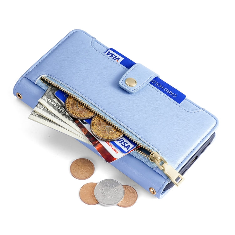 For Sharp Aqous Wish3 Sheep Texture Cross-body Zipper Wallet Leather Phone Case(Blue) - More Brand by PMC TechLife | Online Shopping South Africa | PMC TechLife | Buy Now Pay Later Mobicred