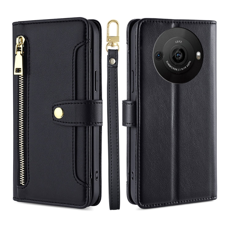 For Sharp Aquos R8 Pro SH-51 Sheep Texture Cross-body Zipper Wallet Leather Phone Case(Black) - More Brand by PMC TechLife | Online Shopping South Africa | PMC TechLife | Buy Now Pay Later Mobicred