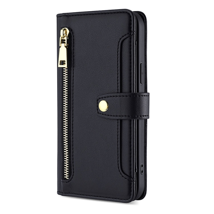 For Sharp Aquos R8 Pro SH-51 Sheep Texture Cross-body Zipper Wallet Leather Phone Case(Black) - More Brand by PMC TechLife | Online Shopping South Africa | PMC TechLife | Buy Now Pay Later Mobicred