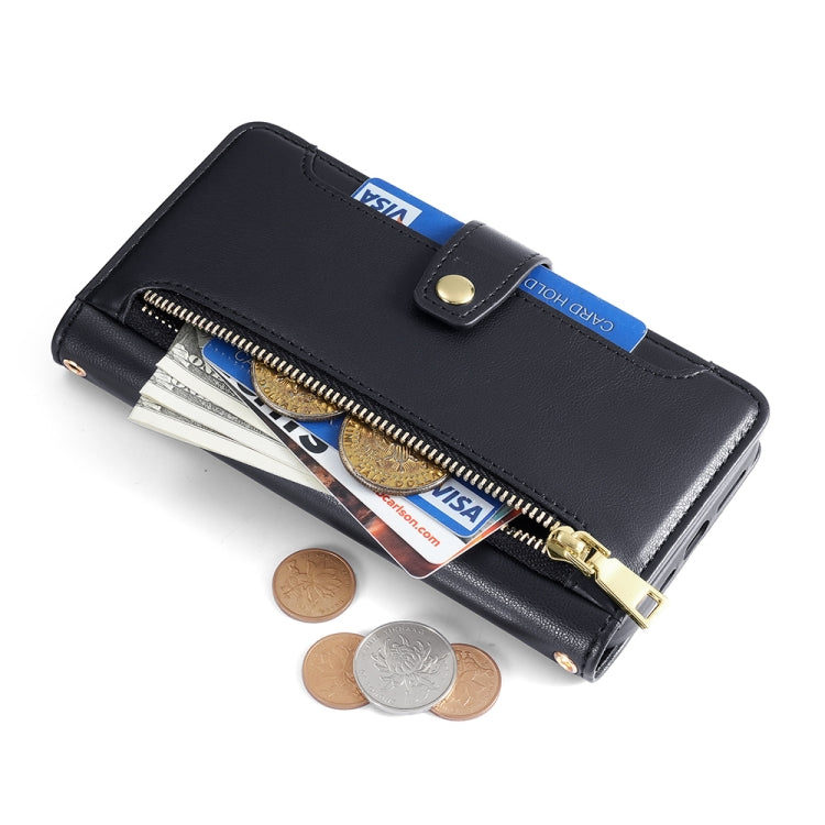 For Sharp Aquos R8 Pro SH-51 Sheep Texture Cross-body Zipper Wallet Leather Phone Case(Black) - More Brand by PMC TechLife | Online Shopping South Africa | PMC TechLife | Buy Now Pay Later Mobicred