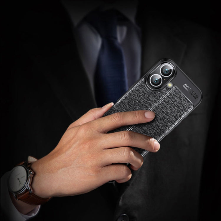 For iPhone 16 Litchi Texture Shockproof TPU Phone Case(Black) - iPhone 16 Cases by PMC TechLife | Online Shopping South Africa | PMC TechLife | Buy Now Pay Later Mobicred