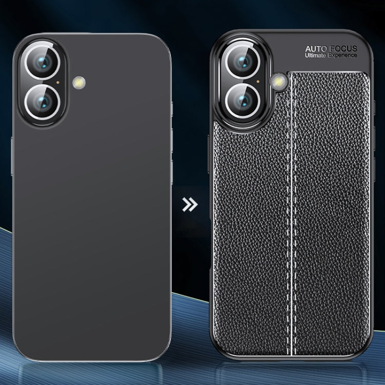 For iPhone 16 Litchi Texture Shockproof TPU Phone Case(Blue) - iPhone 16 Cases by PMC TechLife | Online Shopping South Africa | PMC TechLife | Buy Now Pay Later Mobicred