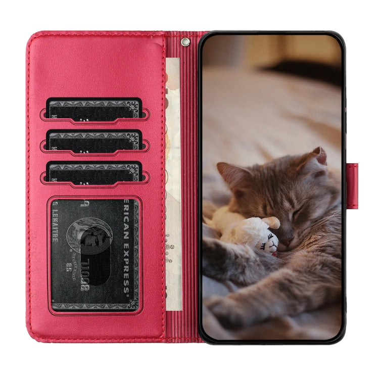 For iPhone SE 2024 Cat Embossing Pattern Leather Phone Case with Lanyard(Red) - More iPhone Cases by PMC Jewellery | Online Shopping South Africa | PMC Jewellery | Buy Now Pay Later Mobicred