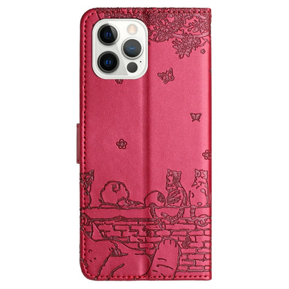 For iPhone 16 Pro Max Cat Embossing Pattern Leather Phone Case with Lanyard(Red) - iPhone 16 Pro Max Cases by PMC Jewellery | Online Shopping South Africa | PMC Jewellery | Buy Now Pay Later Mobicred