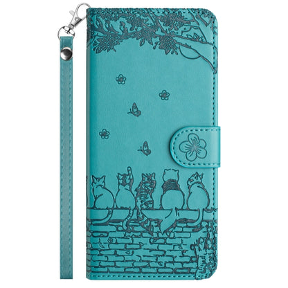 For iPhone 16 Pro Cat Embossing Pattern Leather Phone Case with Lanyard(Blue) - iPhone 16 Pro Cases by PMC Jewellery | Online Shopping South Africa | PMC Jewellery | Buy Now Pay Later Mobicred