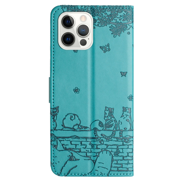 For iPhone 16 Pro Cat Embossing Pattern Leather Phone Case with Lanyard(Blue) - iPhone 16 Pro Cases by PMC TechLife | Online Shopping South Africa | PMC TechLife | Buy Now Pay Later Mobicred