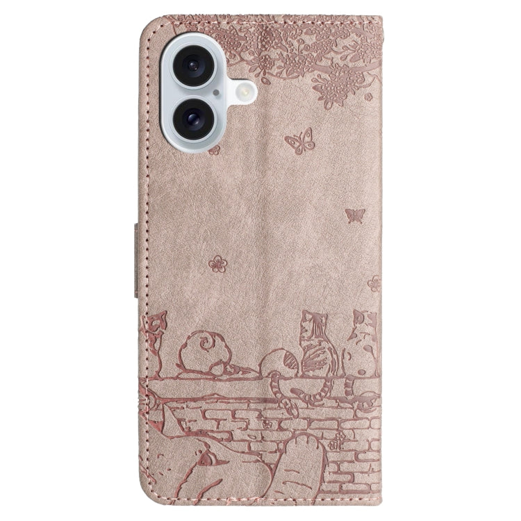 For iPhone 16 Plus Cat Embossing Pattern Leather Phone Case with Lanyard(Grey) - iPhone 16 Plus Cases by PMC Jewellery | Online Shopping South Africa | PMC Jewellery | Buy Now Pay Later Mobicred