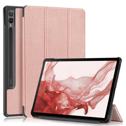 For Samsung Galaxy Tab S9+ Custer Pure Color 3-Fold Holder Smart Leather Tablet Case(Rose Gold) - Galaxy Tab S9+ Cases by PMC Jewellery | Online Shopping South Africa | PMC Jewellery | Buy Now Pay Later Mobicred