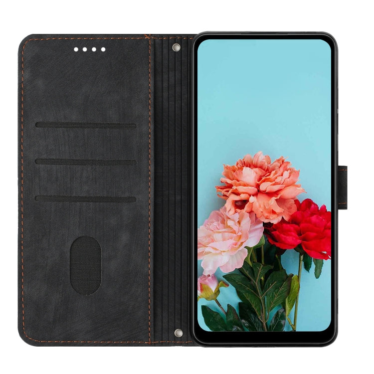 For Infinix Zero 30 5G Skin Feel Stripe Pattern Leather Phone Case with Lanyard(Black) - Infinix Cases by PMC TechLife | Online Shopping South Africa | PMC TechLife | Buy Now Pay Later Mobicred