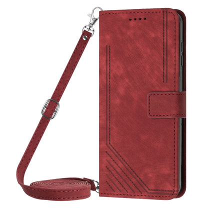 For Infinix Hot 40i Skin Feel Stripe Pattern Leather Phone Case with Lanyard(Red) - Infinix Cases by PMC Jewellery | Online Shopping South Africa | PMC Jewellery | Buy Now Pay Later Mobicred