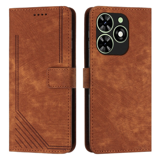 For Infinix Smart 8 Skin Feel Stripe Pattern Leather Phone Case with Lanyard(Brown) - Infinix Cases by PMC Jewellery | Online Shopping South Africa | PMC Jewellery | Buy Now Pay Later Mobicred