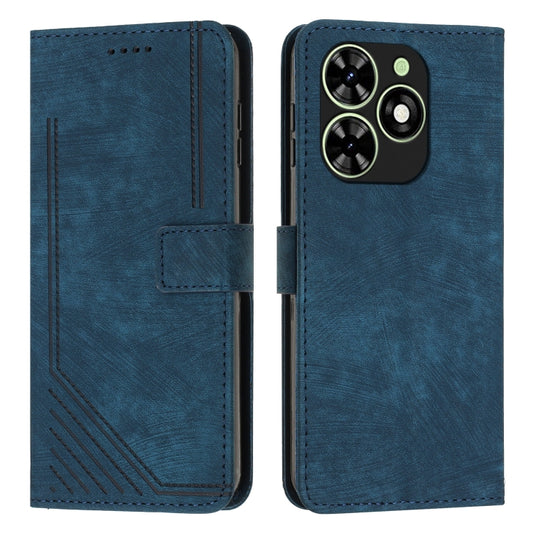 For Infinix Smart 8 Skin Feel Stripe Pattern Leather Phone Case with Lanyard(Blue) - Infinix Cases by PMC Jewellery | Online Shopping South Africa | PMC Jewellery | Buy Now Pay Later Mobicred